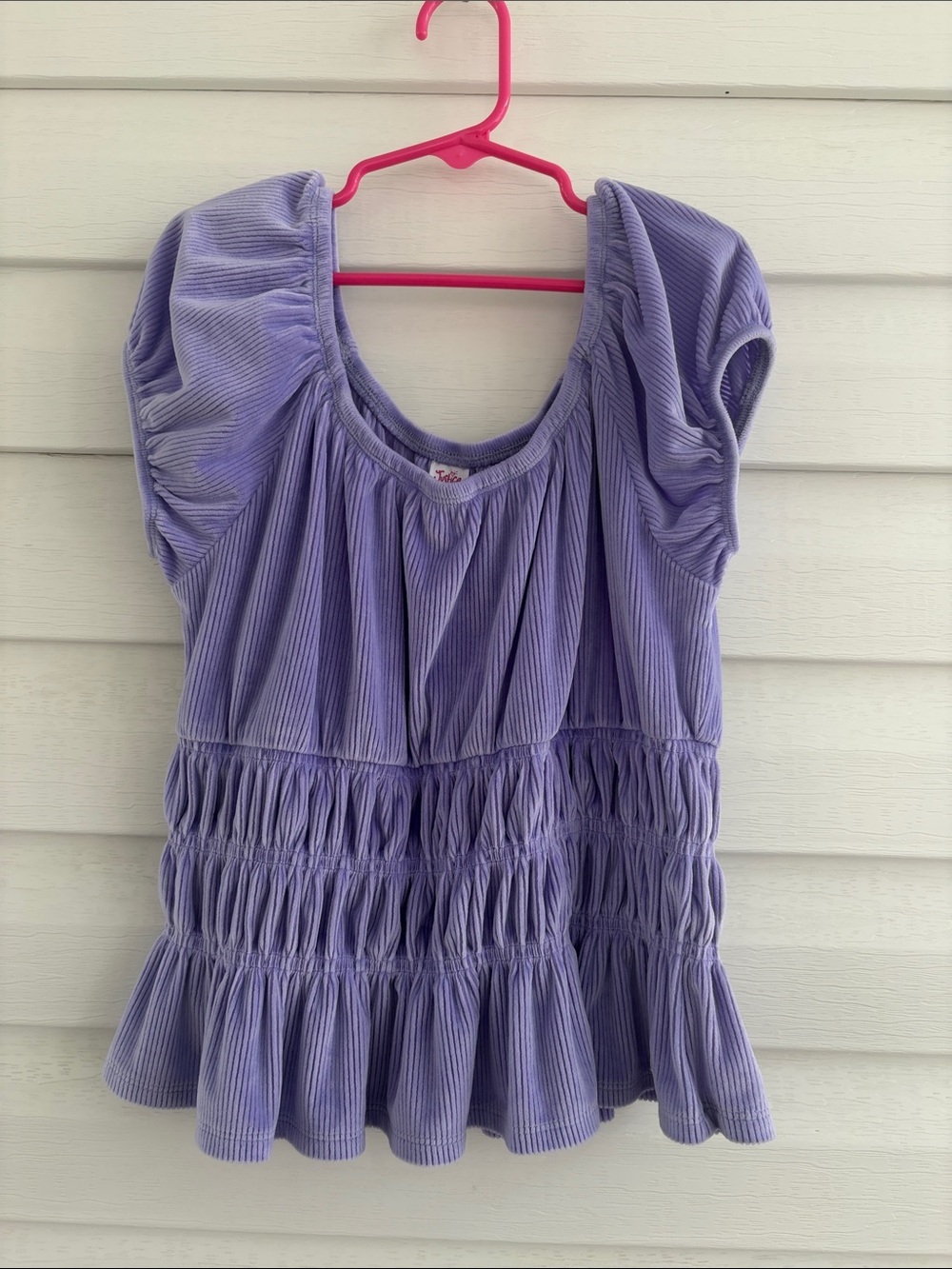Justice Purple Smocked Ruffle Top Girls Size Large 12/14 | Cottagecore Peplum